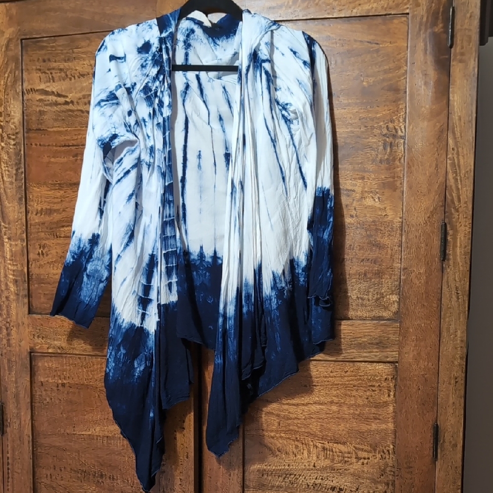 Blue and White Women's Hooded Cover/ Tunic